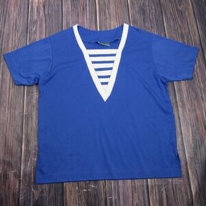Haymaker Womens Medium Blue Striped V Neck Short Sleeve T Shirt Top Casual